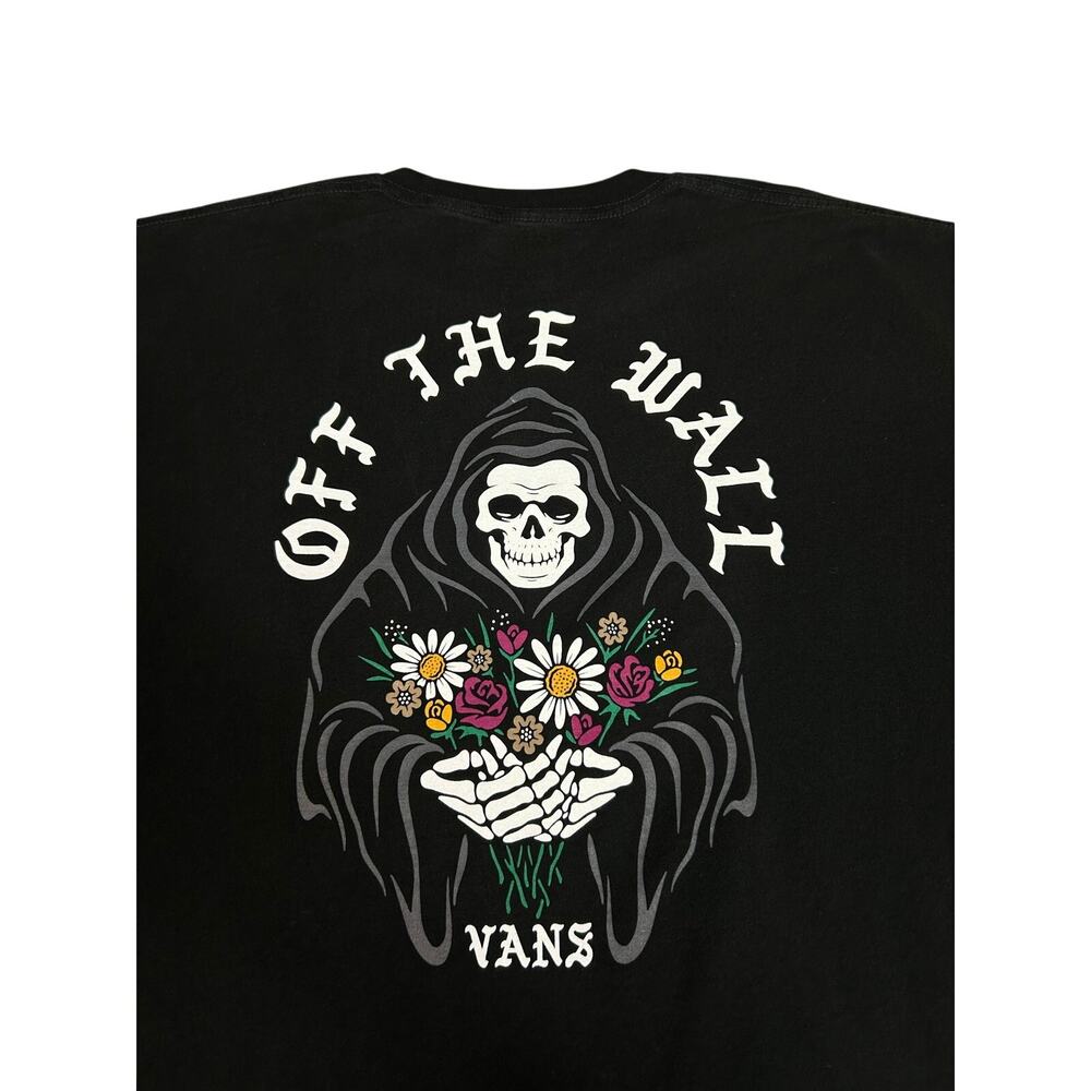 Vans T Shirt Mens 2XL Black Grim Reaper Bouquet Santa Muerte Floral Skating